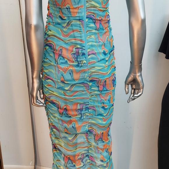 Wild Fable Wave Print Ruched Mesh Bodycon Dress - Picture 10 of 15